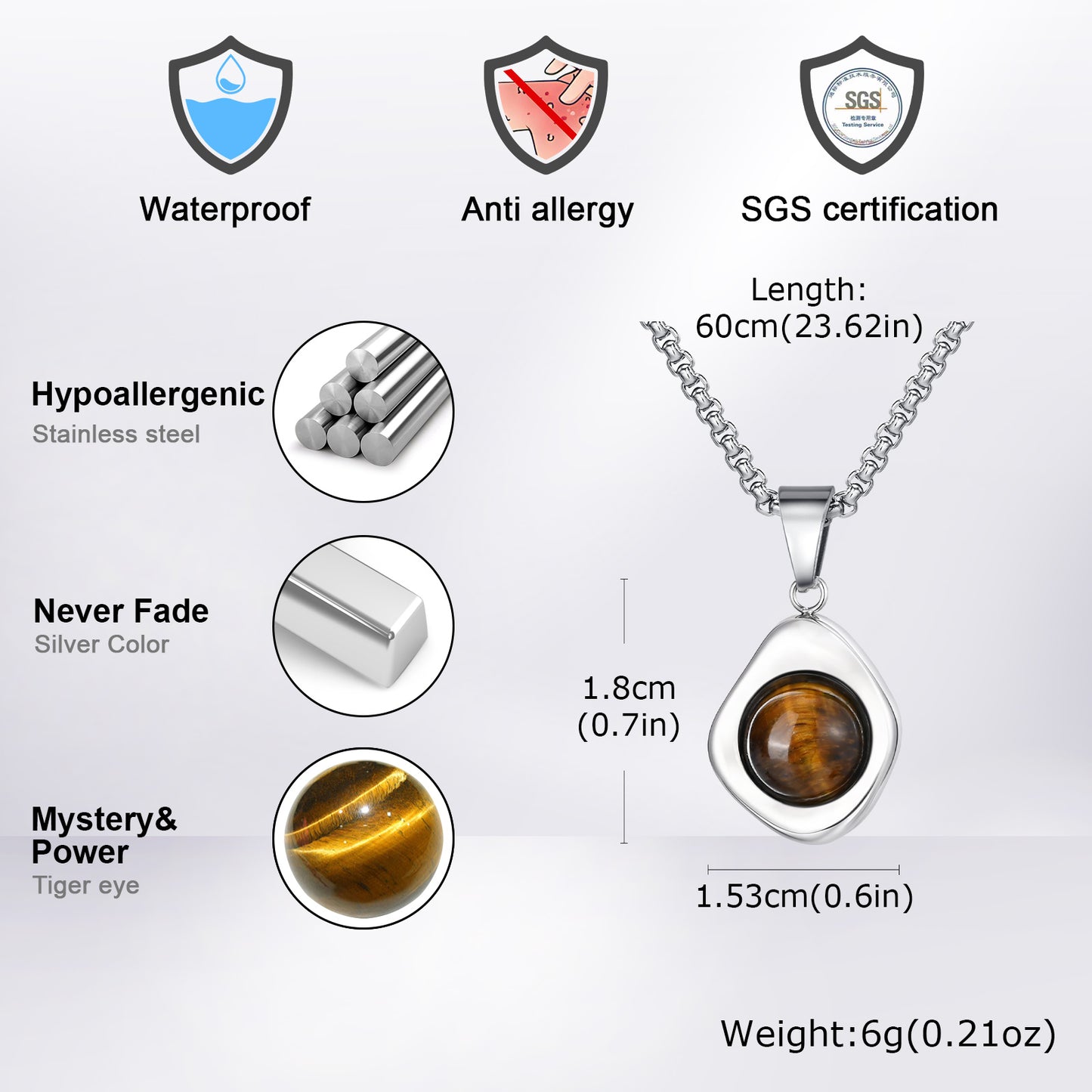 Collier Homme en Acier Inoxydable avec Pierre Naturelle