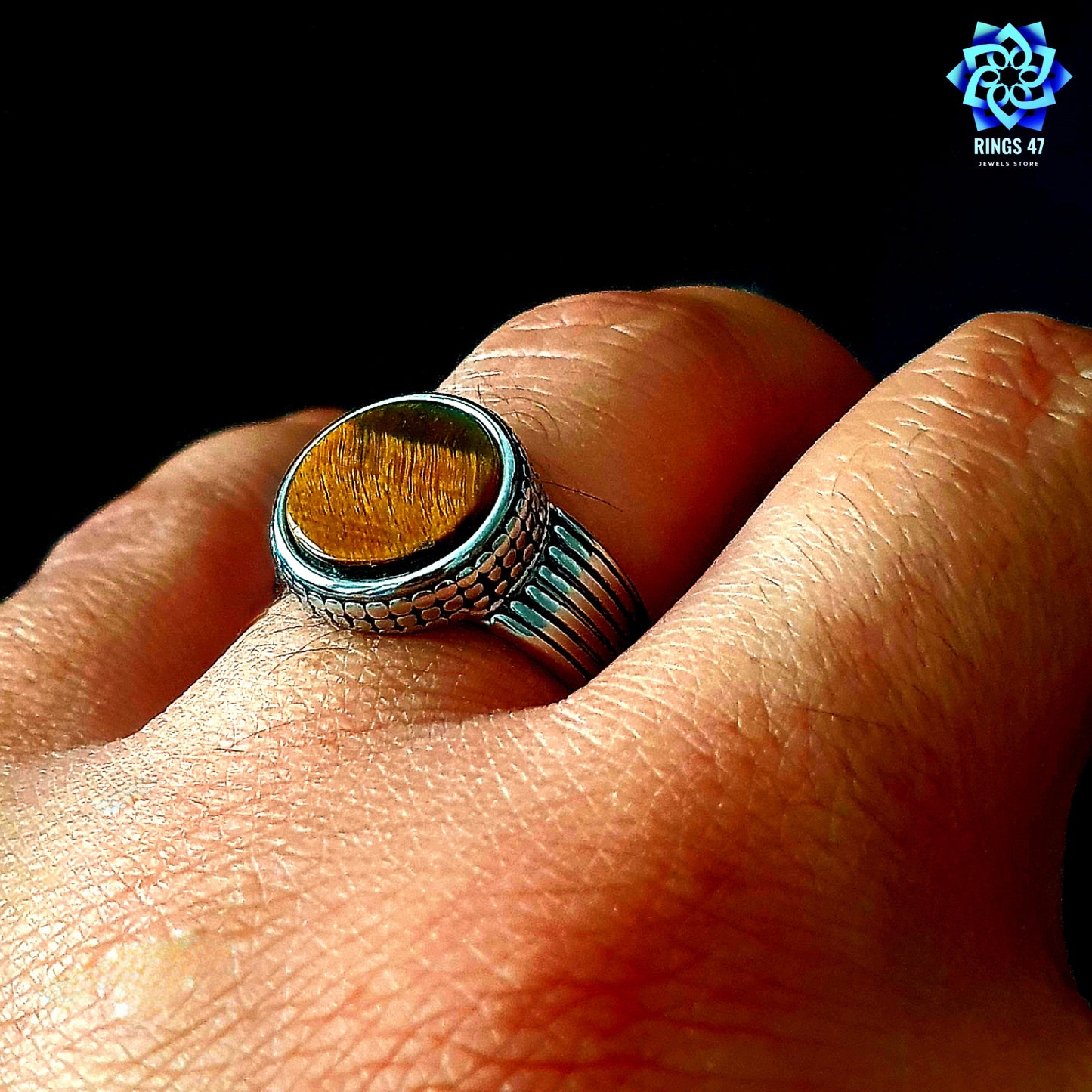 Bague Acier & Œil de Tigre