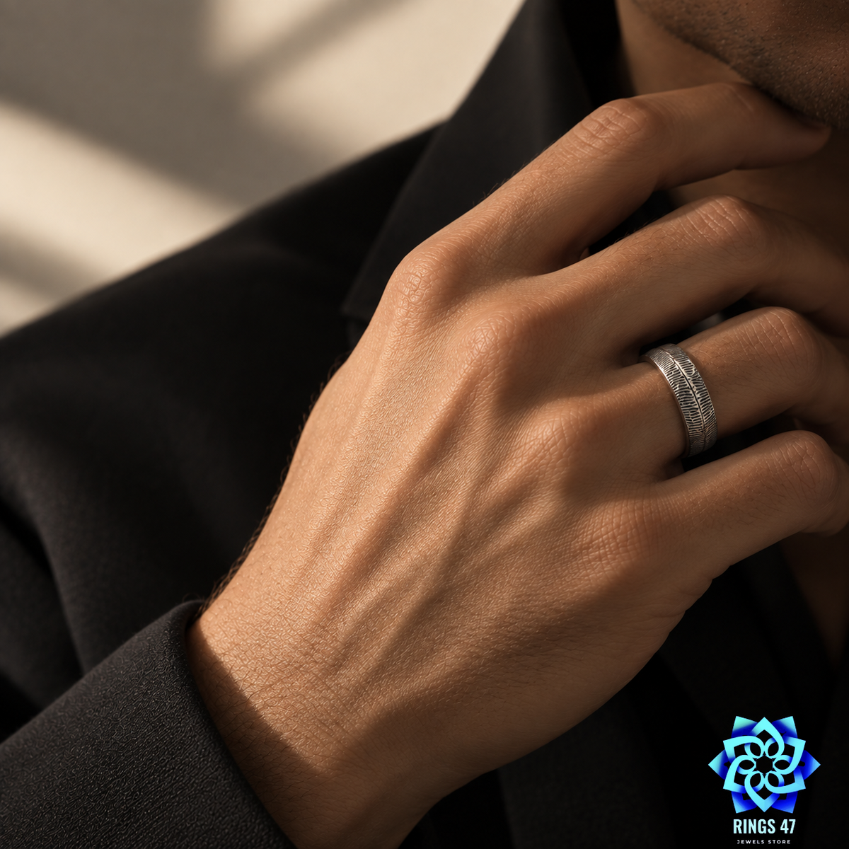 Bague Homme "Écorce" en Acier Inoxydable