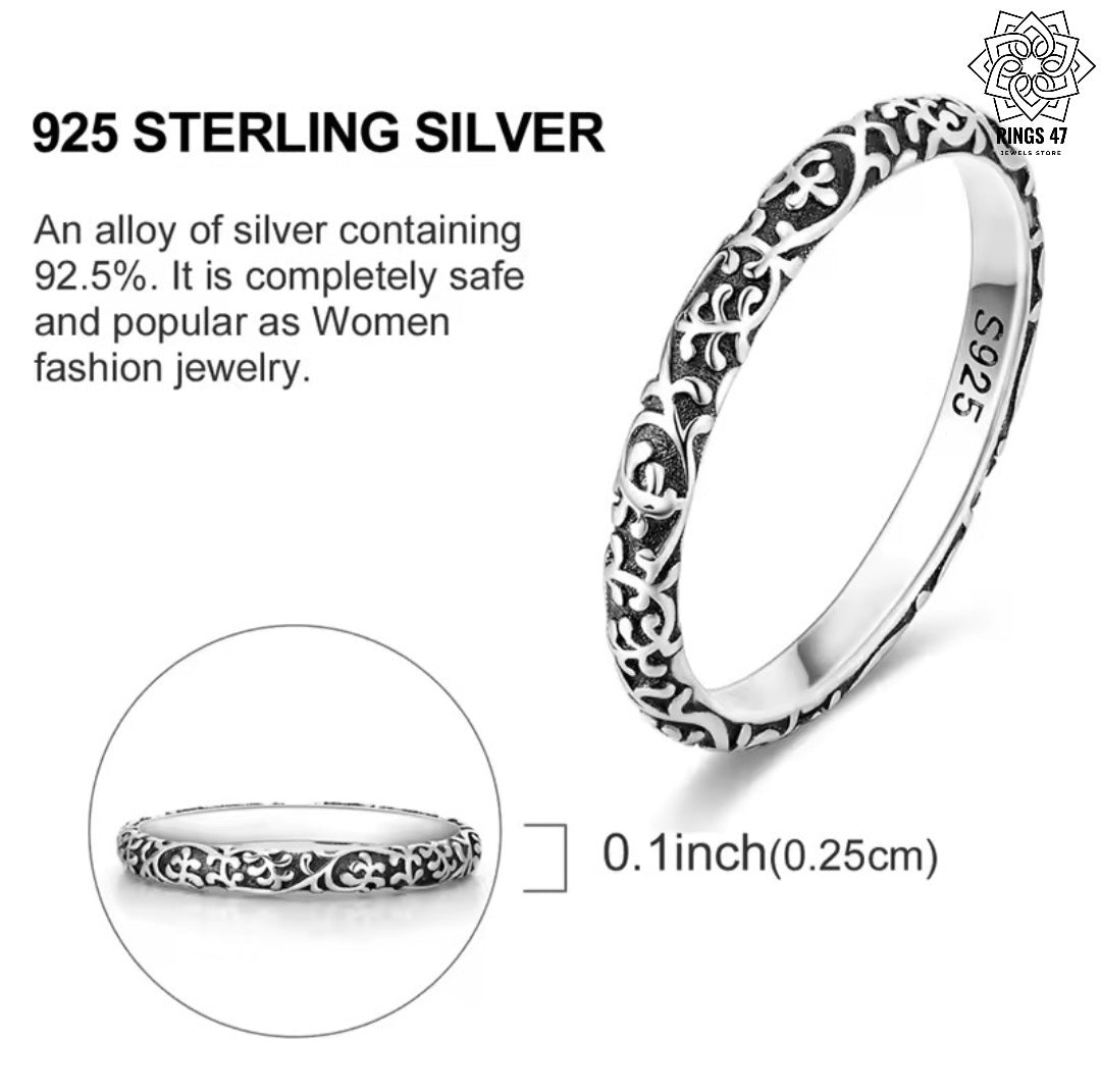 Bague fine en argent 925 à motifs arabesques, largeur 2,5 mm