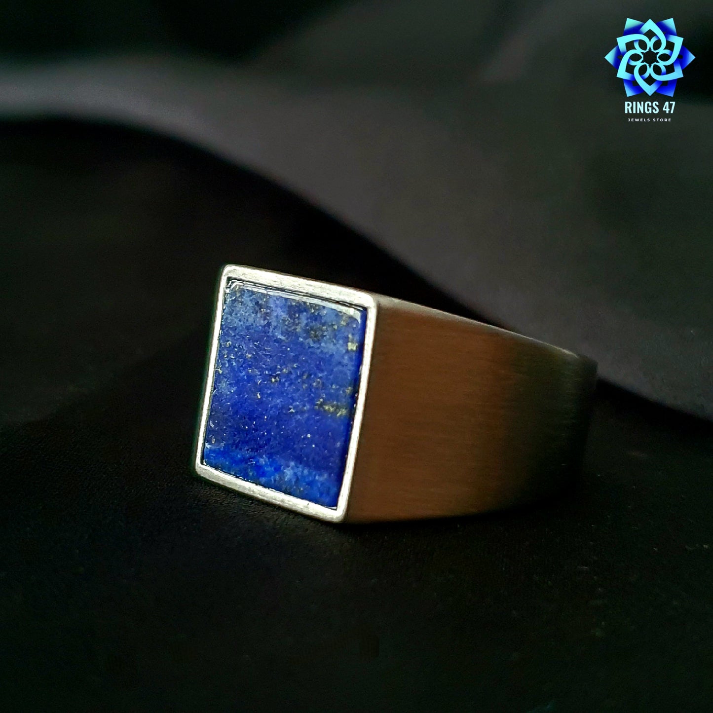 Bague Chevalière en Acier & Lapis-Lazuli