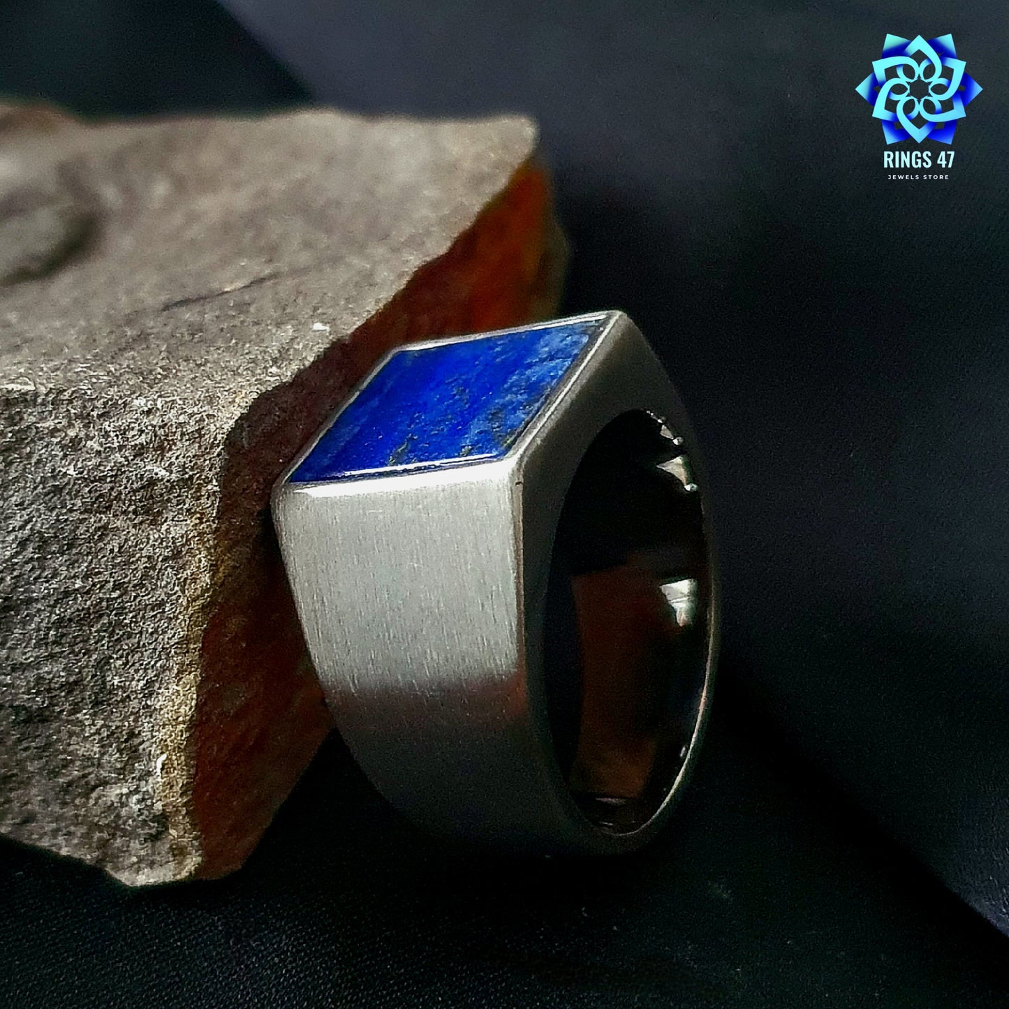 Bague Chevalière en Acier & Lapis-Lazuli