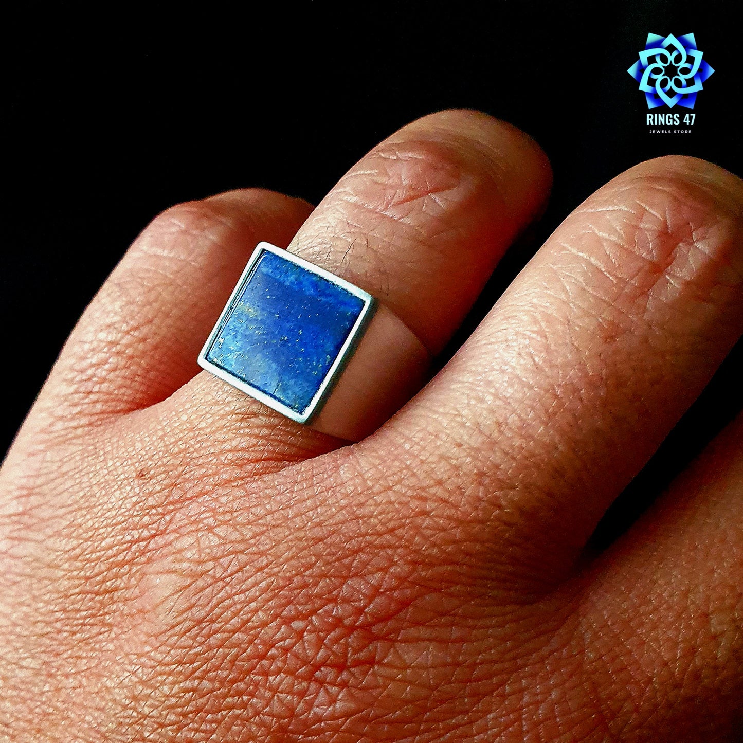 Bague Chevalière en Acier & Lapis-Lazuli