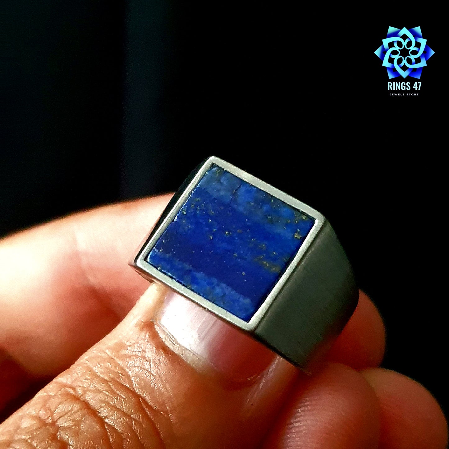 Bague Chevalière en Acier & Lapis-Lazuli