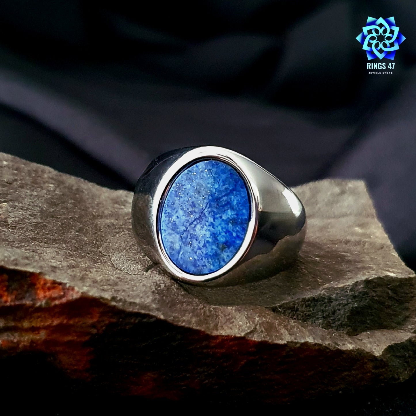 Bague en Acier & Lapis-lazuli
