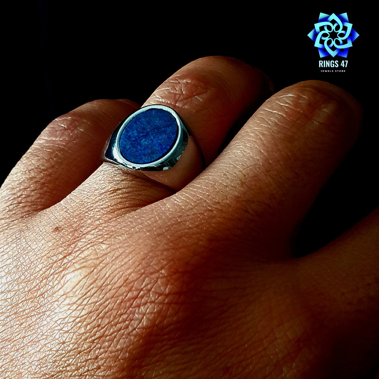 Bague en Acier & Lapis-lazuli