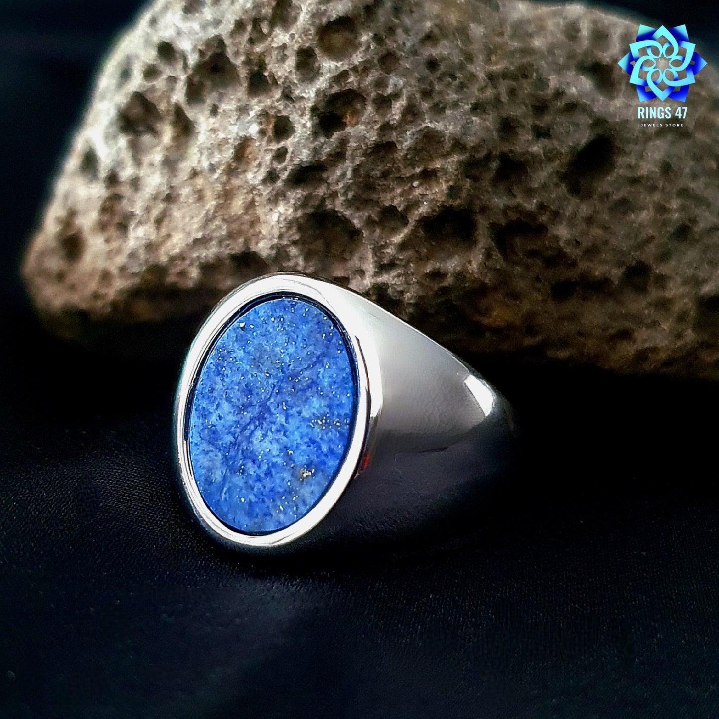 Bague en Acier & Lapis-lazuli