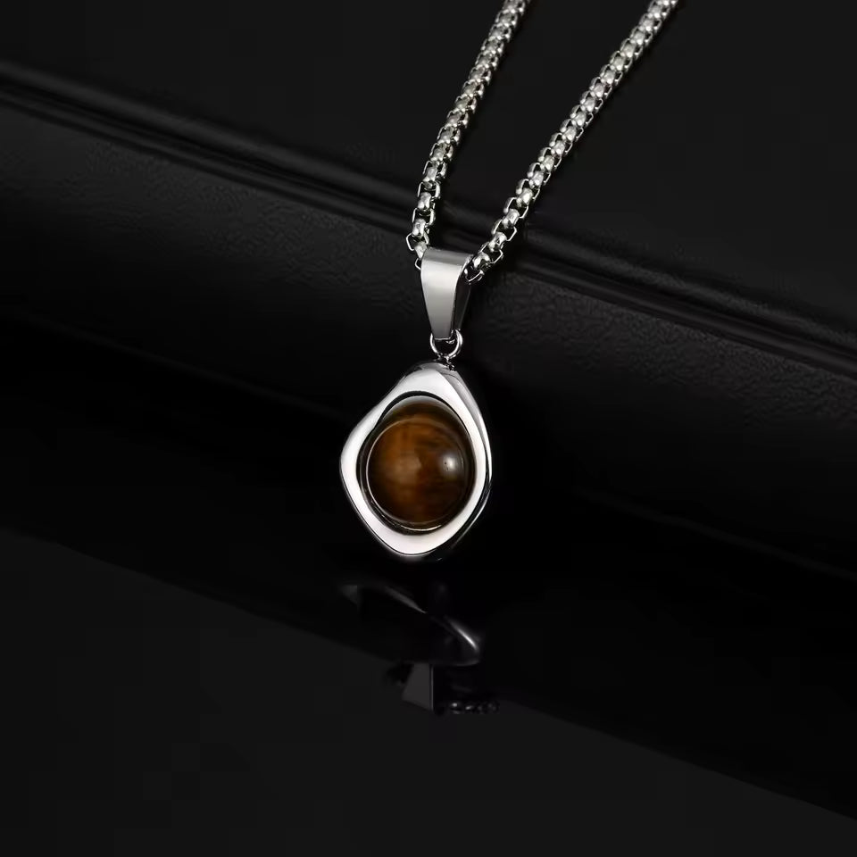 Collier Homme en Acier Inoxydable avec Pierre Naturelle