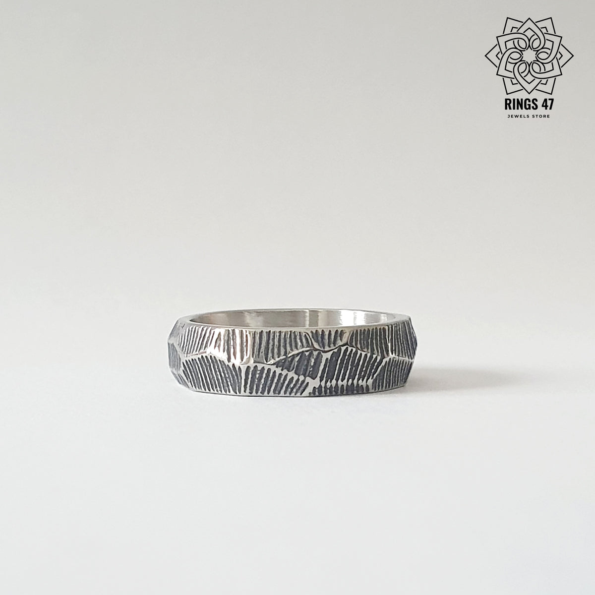 Bague Homme "Écorce" en Acier Inoxydable