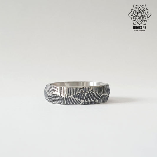 Bague Homme "Écorce" en Acier Inoxydable