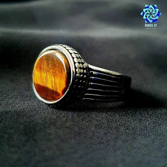 Bague Acier & Œil de Tigre