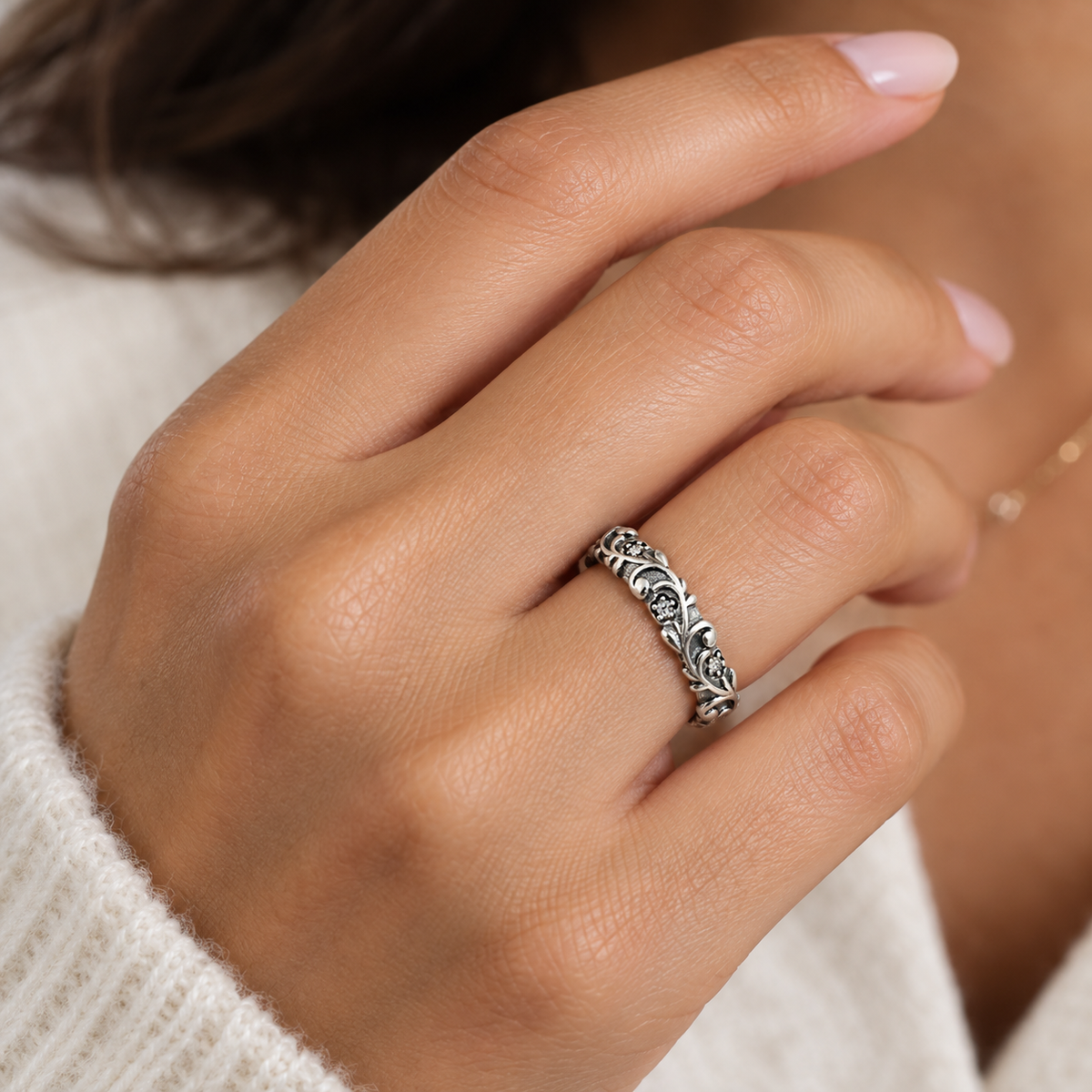 Bague Femme Argent 925 – Floral Vintage