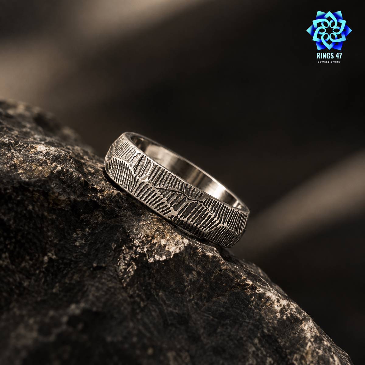 Bague Homme "Écorce" en Acier Inoxydable