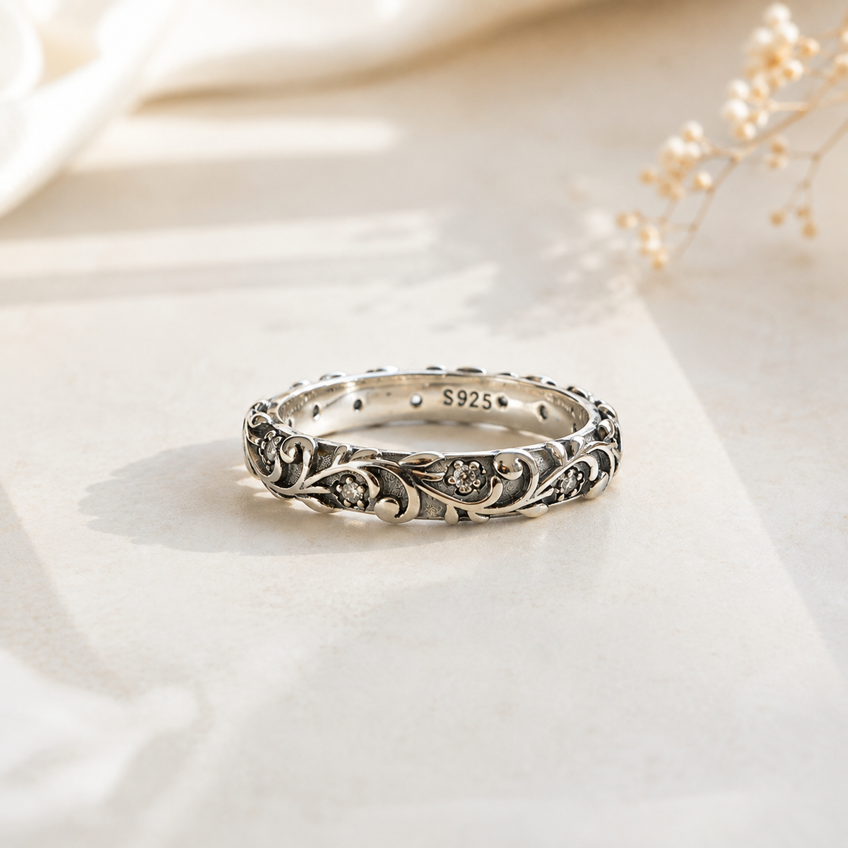 Bague Femme Argent 925 – Floral Vintage