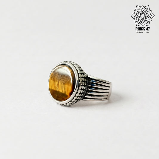 Bague Acier & Œil de Tigre