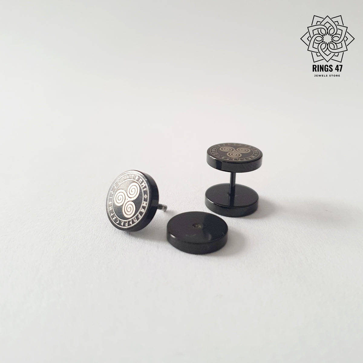 Clou d'oreille viking en acier inoxydable avec tige et fermeture à vis, diamètre 1 cm