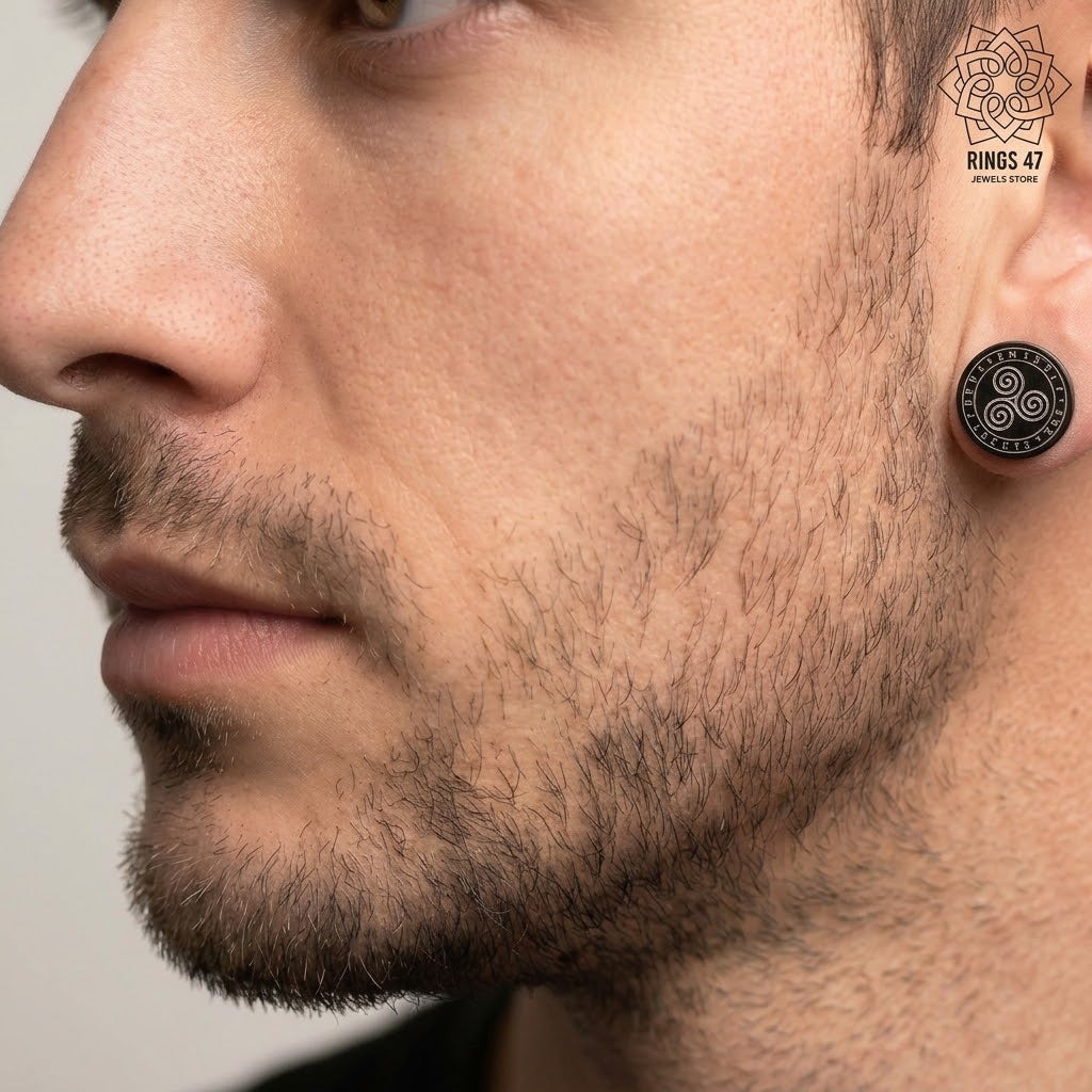 Clou d'oreille viking nordique noir porté par un homme