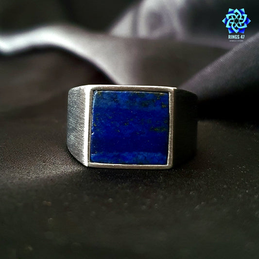 Bague Chevalière en Acier & Lapis-Lazuli